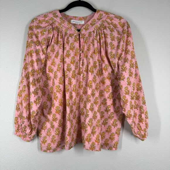 Emerson Fry India Collection Olympia Shirt Little Marigolds Pink Blouse Size XS